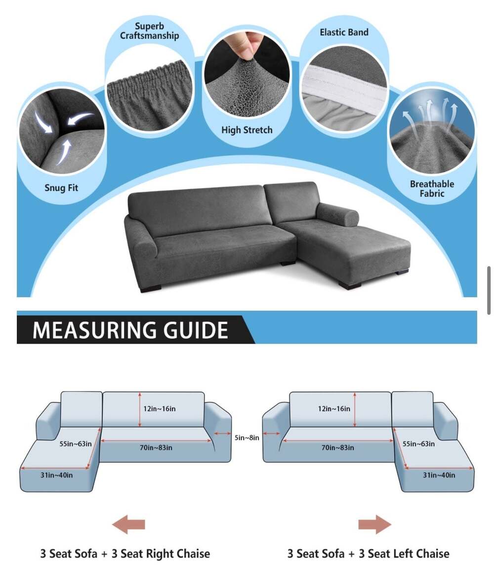 BRAND NEW 2-PIECE SECTIONAL COUCH COVER – DARK GREY